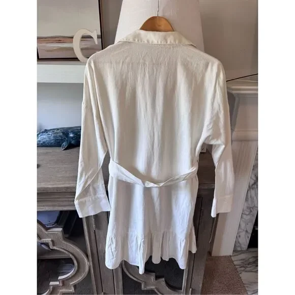 Zara Linen Blend Belted Shirt Dress in Ecru Size Medium - Picture 8 of 11